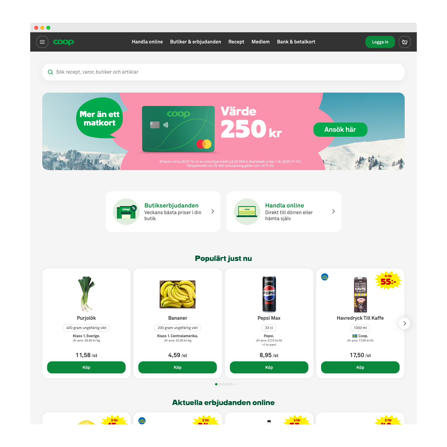Coop bank hemsida