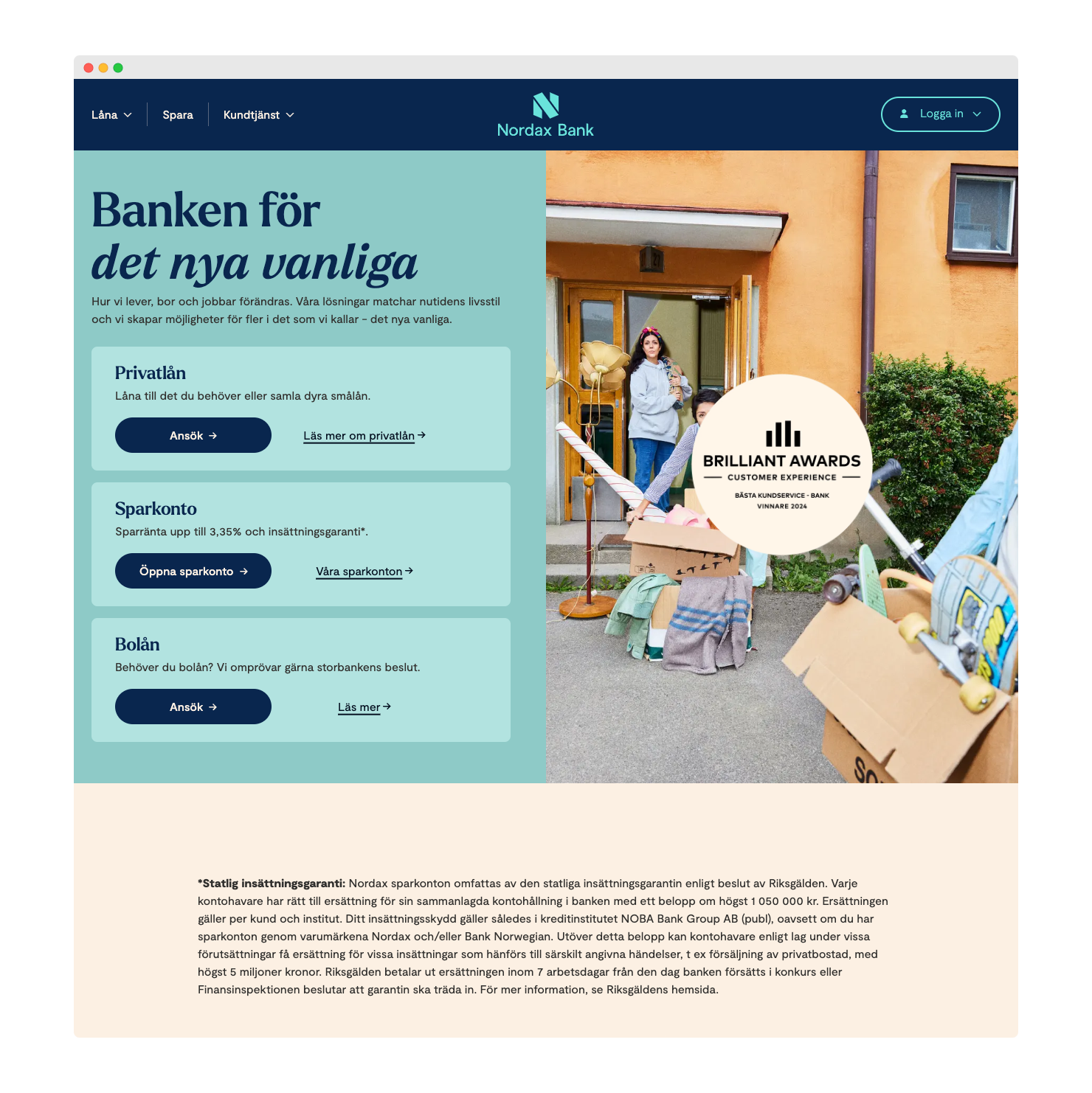 Nordax Bank hemsida